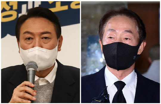 윤석열(왼쪽) 국민의힘 대선 후보와 김영삼 전 대통령의 아들 김현철 동국대학교 언론정보대학원 석좌교수. 디지털타임스 DB, 연합뉴스